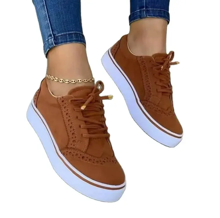 Women's Low-cut Brown Retro Suede Hollow Lace Up Leather Constom Shoes Sport Running Shoes Ladies Sneakers Women Casual Shoes