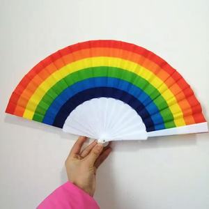 Abanico plegable de mano de costilla de plástico Abanico de boda de tela de nailon Abanicos chinos con mango de plástico - Product Image 5