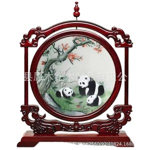 Cadre d'ornement en bois brodé de Suzhou fait main, écran chinois classique double face, décoration de bureau artisanale traditionnelle - Product Image 5