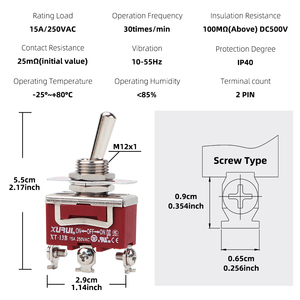 Interrupteur à bascule unipolaire double sens XURUI, approuvé UL TUV CE, 20A 120V, marche/arrêt/marche, en plastique, pour applications électriques 1122 - Product Image 4