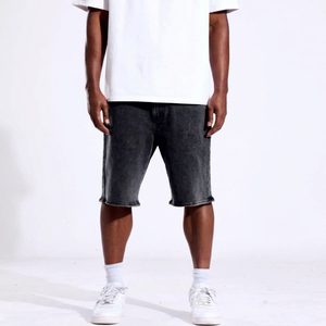 Men's Washed Denim Bermuda Shorts Mid Waist Elastic Closure Solid Color Casual Style 100% Denim Breathable Fabric - Product Image 1
