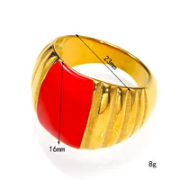 Bague large en émail rouge vif avec accent doré texturé, en acier inoxydable, bijou tendance pour un usage quotidien