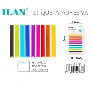 Etichetta Adesiva Ilan 12x102mm Rettangolare 9 Etichette Per Foglio 5 Fogli Colorati Per Etichette Abbigliamento - Product Image 1