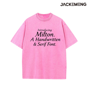 Camiseta Oversize de Algodón Lavado con Estampado de Texto Minimalista Negro con Fuente <span class=keywords><strong>Serif</strong></span> Milton, Estilo Retro Streetwear Casual, Venta al por Mayor desde Almacén de EE. UU. - Product Image 5