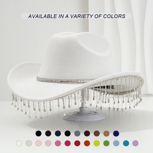 Chapeau de <span class=keywords><strong>cowgirl</strong></span> western en feutre à large bord avec franges en strass, style tiare, pour <span class=keywords><strong>costume</strong></span>, cosplay et fête - Product Image 2