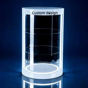 <span class=keywords><strong>Vitrine</strong></span> d'exposition en acrylique éclairée par LED avec logo personnalisé, <span class=keywords><strong>ronde</strong></span>, à 3 niveaux, pour petits articles, pour magasin de détail - Product Image 5