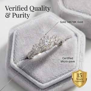 Elegant Cut Natural Diamond Three Stone Cluster Halo Ring 18K Solid White Gold IGI Certified Pave Band OEM ODM Custom Made Fine - Product Image 3
