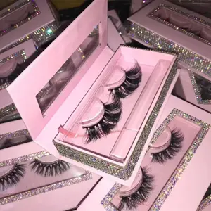 Wholesale 25mm Super Fluffy 5d XL Mink Eyelashes Private Label Lash With Pink Diamond Packaging Box