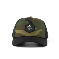 Casquettes de baseball légères et imperméables en tissu Oxford à 5 panneaux, personnalisées en tissu camouflage vert, avec logo en caoutchouc sur la visière, unisexe, ajustables avec fermeture à pression