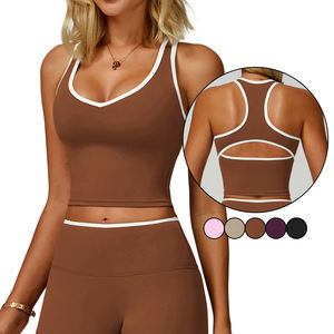 حمالة صدر رياضية عالية الجودة بتصميم جديد للنساء ، حمالة صدر رياضية لليوغا سريعة الجفاف برقبة على شكل حرف V ، تانك للياقة البدنية مسامي بأربعة طرق للتمدد - Product Image 1