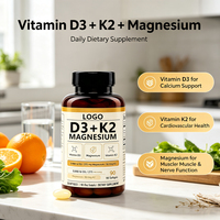 Gélules de Vitamine D3 K2 Magnésium à Marque Blanche OEM 5000 UI D3 275 mg Magnésium 50 mcg K2 Complément Alimentaire 90 Jours
