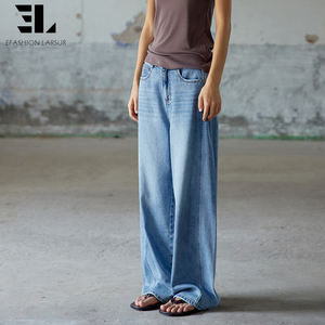 LARSUR Usine personnalisée Jeans baggy en lyocell écologique, délavé, droit, ample, pantalon en denim pour femmes - Product Image 5