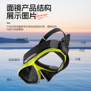 Máscara de Buceo con Marco, Dos Ventanas, Lentes de Plástico, Silicona Líquida Ajustable, Antivaho, para Snorkel, Deportes Acuáticos, Universal para Adultos - Product Image 1