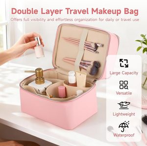 กระเป๋าเครื่องสำอาง PU ใหม่ - กระเป๋าจัดระเบียบเครื่องสำอางแบบพกพาทันสมัย, กระเป๋าใส่เครื่องสำอางกันน้ำขนาดใหญ่, กระเป๋าเก็บของสำหรับเดินทาง - Product Image 4