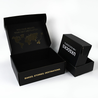 Boîte en carton ondulé noir mat personnalisée en usine, logo estampé à chaud or, boîte d'expédition pour e-commerce, emballage pour colis.