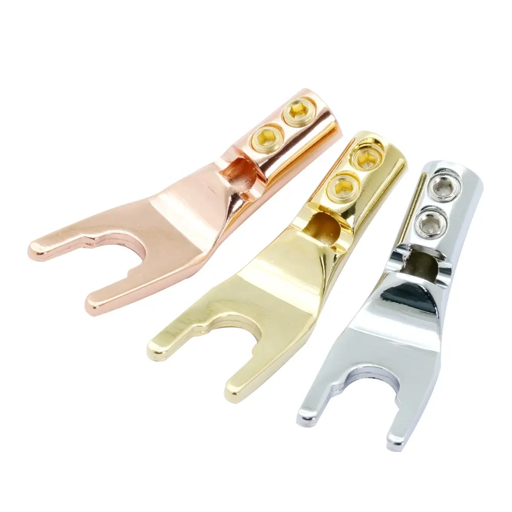 Gold-plated Pure Rose Gold Banana Plugs U/Y Type Spade Banana Connector Speaker HIFI Audio Connector With double Screw locks