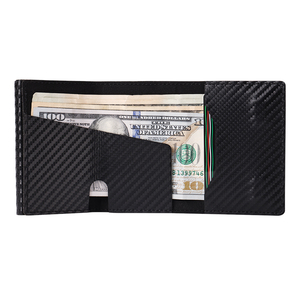 Casekey Wholesale Men Thin Carbon Fiber Leather <b>Wallet</b> Mini Slim RFID Protection Metal Smart Card <b>Holder</b> With Coin Zipper Pocket - Product Image 4