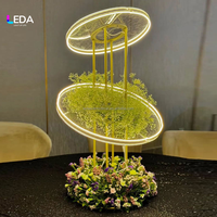 LEDA Support de fleurs en métal doré pour table de mariage, double couche, cercle en acrylique transparent, support de centre de table lumineux à LED pour mariage
