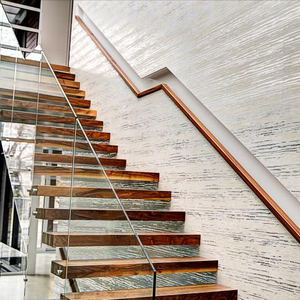 <span class=keywords><strong>Escalier</strong></span> <span class=keywords><strong>flottant</strong></span> en bois en forme de L à prix avantageux avec garde-corps en bois et garde-corps en verre - Product Image 4