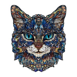 Rompecabezas de Madera de Gato de Ojos Azules Wacocetoy, Juguete Artesanal de Alta Dificultad para Adultos, Forma Irregular, Grosor de 2.5 mm, Rompecabezas Plano para Hacer Uno Mismo - Product Image 1