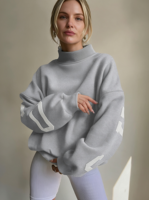 Sweat-shirt personnalisé pour femme à col montant, col à nœud, en molleton de coton épais, coupe oversize