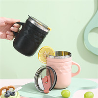 400ML 스테인레스 스틸 보온병 텀블러 사무실 휴대용 절연 머그 커플 밀짚 컵 진공 우유 컵 더블 마시는 컵