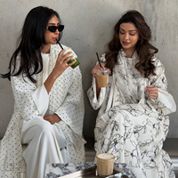 Kimono islamique de luxe Sharut pour femmes musulmanes, robe à pois imprimés, texture élégante, abaya de Dubaï magnifique avec ensemble foulard