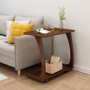 Nordic Minimalist Solid Wood <b>Coffee</b> <b>Table</b> With Storage Shelf For Living Room Sofa Side Use <b>Walnut</b> Color - Product Image 2