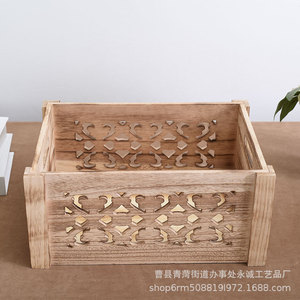 Cesta de almacenamiento de madera con diseño rectangular hueco, caja ecológica para organización y exhibición en el hogar - Product Image 2