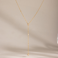 Collier en forme de Y en acier inoxydable plaqué or 18 carats avec fleurs et zirconiums cubiques blancs étincelants, bijoux élégants pour femmes de J&D Jewelry