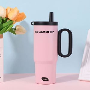 24oz 720ml Travel Car <b>Macaron</b> Handle Tumbler Vacuum Mug Lid Straw Non-Slip Base OEM ODM Vibrant Color - Product Image 6