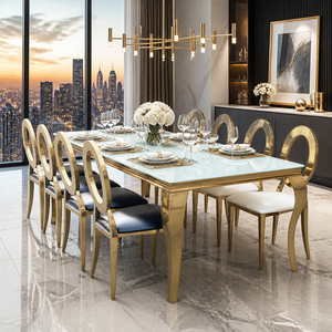 Tavolo da Pranzo e Sedie in Vetro Leggero Stile Semplice e Moderno per <span class=keywords><strong>Hotel</strong></span> e Ristoranti Tavolo da Pranzo Rettangolare di Lusso in Acciaio Inossidabile Dorato - Product Image 5