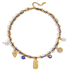 Pendentif porte-bonheur œil protecteur en acier inoxydable, bijoux multicouches dorés avec perles bleues pour accessoires de mode - Product Image 5