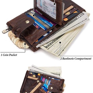 Portefeuille Homme Personnalisé en Cuir Véritable Court, Anti-RFID, Double Fermeture Éclair, Porte-Monnaie, Chaîne Antivol - Product Image 5