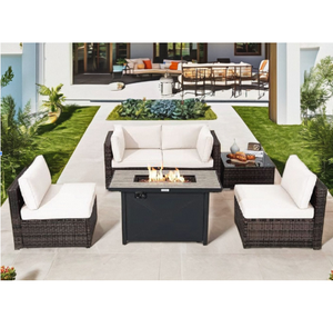 Waterproof Outdoor Wicker Furniture <b>Set</b> PE Rattan <b>Cube</b> Dining With Large Glass Dining Table For Yard - Product Image 1
