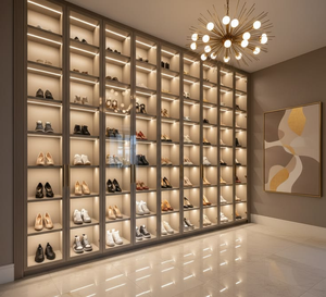 Wholesale Luxury Entrance <strong>Shoe</strong> <strong>Rack</strong> with Integrated LED Strips Glass Display Case for Sneakers and Luxury Handbags - Product Image 6