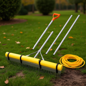 Râteau de jardinage robuste en aluminium, tête de 36 pouces, manche de 133 pouces avec corde de 52 pieds pour le nivellement du sol de la pelouse - Product Image 2