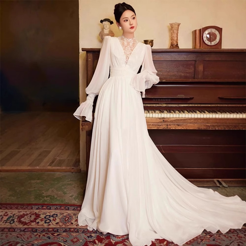 Elegant Ivory Color Chiffon Dresses for Women's Fashion