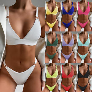 Ingrosso costume da bagno personalizzato tinta unita due pezzi costume da bagno Bikini Set costumi da bagno Push up <span class=keywords><strong>Beachwear</strong></span> per le donne - Product Image 2