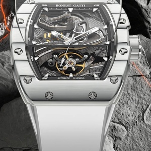 Reloj Mecánico BG9003 con Forma de Barril para Hombre - Caja Luminosa de Fibra de Carbono con Grabado de la Gran Muralla, Estilo Lujoso - Product Image 3