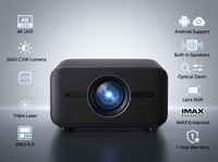 Projecteur intelligent triple laser 4K UHD DLP pour cinéma maison, projecteur d'écran portable Android avec haut-parleurs intégrés