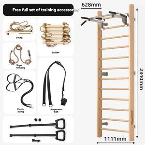 سلم خشبي متعدد الاستخدامات مع قضبان للتمارين الرياضية وملحقات للتمارين المتعددة - Product Image 2