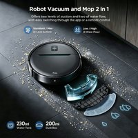 Robot Vacuum dan Pel 2 in 1 dengan Kontrol Aplikasi, Tangki Air 230ml, Kotak Debu 200ml, Pengepel Sonik, Pembersih Rumah Tangga