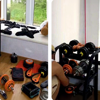 Support de Rangement Moderne pour Haltères et Kettlebells, Étagère de Gymnastique Intérieure Multifonction en Fer avec Cadre en Ciment, Noir