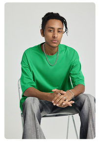 Nouvelle Arrivée 2026 T-shirt Homme Col Rond en Pur Coton Coupe Ample Couleur Unie Anti-boulochage Style Vintage Américain Décontracté - Product Image 2