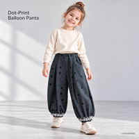 Smiledotkids Pantalons de jogging personnalisés pour enfants Gris à pois avec revers à volants en polaire douce OEM ODM Vente en gros pour tout-petits garçons et filles