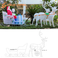 Décorations de Noël commerciales géantes en métal 3D en forme de renne et de traîneau, motif lumineux LED, L:6M