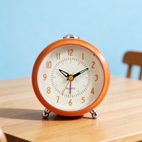 Réveil silencieux à affichage circulaire à aiguilles, en plastique moderne, avec fonction snooze, alarme crescendo, veilleuse, pile, couleur orange, 4 pouces