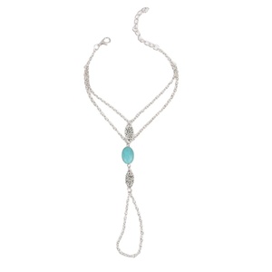 Pulsera <span class=keywords><strong>de</strong></span> moda chapada en <span class=keywords><strong>plata</strong></span> para mujer, cadena <span class=keywords><strong>de</strong></span> metal con cuentas verdes, anillo <span class=keywords><strong>de</strong></span> dedo esclavo - Product Image 6