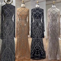 Robe de soirée sirène à manches longues de luxe pour femmes arabes, tissu en mousseline de soie à franges nude pour les fêtes de mariage au printemps